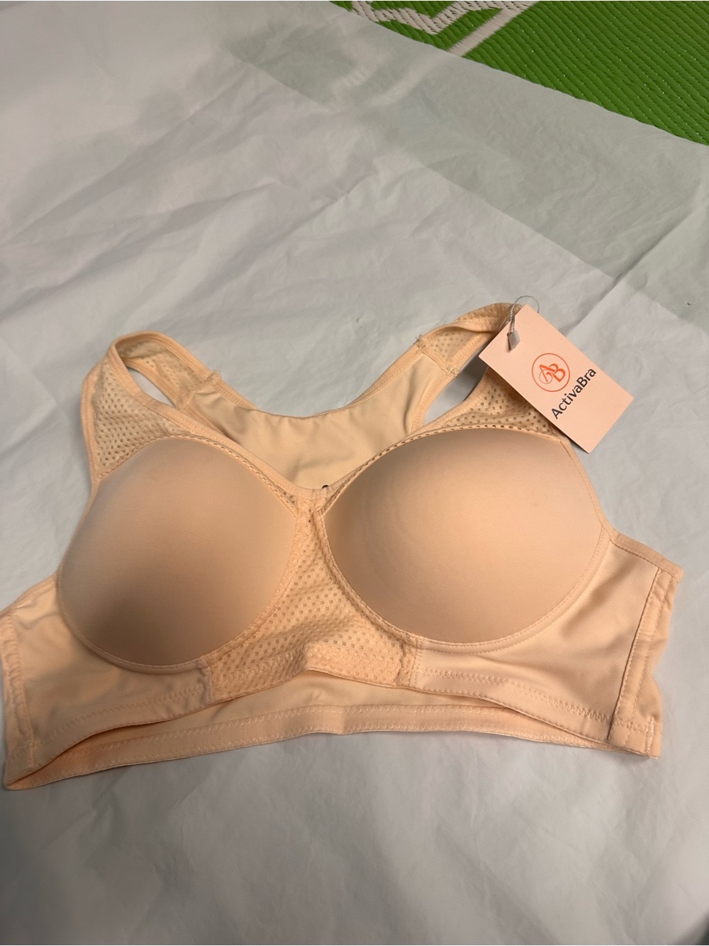 Active USA Light Peach Padded Support Sports Bra with Mesh Accents